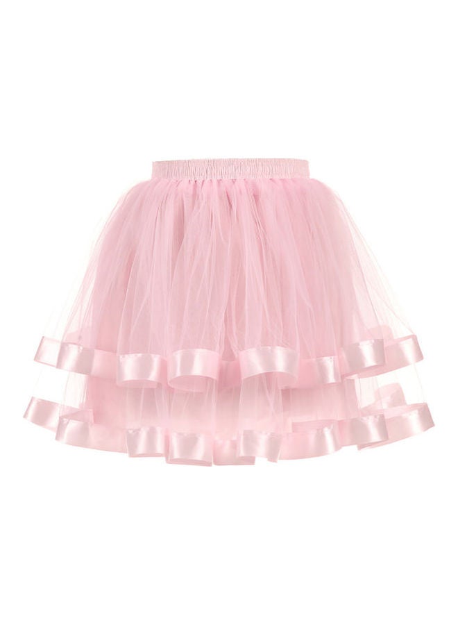 Two Layer Mesh Pleated Pettiskirt Ballet Dance Princess Style Skirt Pink