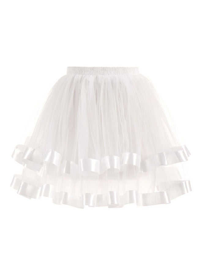 Two Layer Mesh Pleated Pettiskirt Ballet Dance Princess Style Skirt White