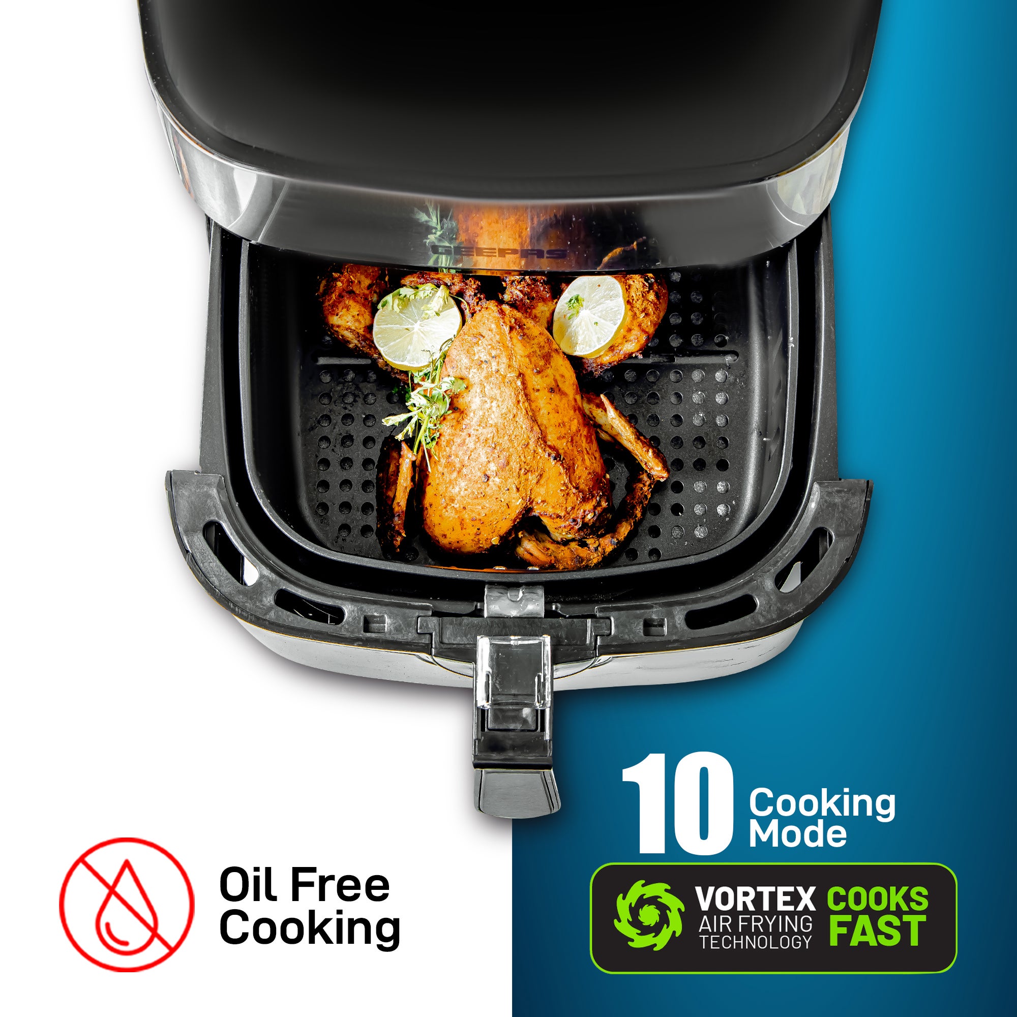 Digital Air Fryer 7.5 L Capacity With 5.5 L Inner Basket| Equipped With Vortex Air Frying Technology Digital Display With Touch Screen 7.5 L 1800 W GAF37530UK Black and Silver