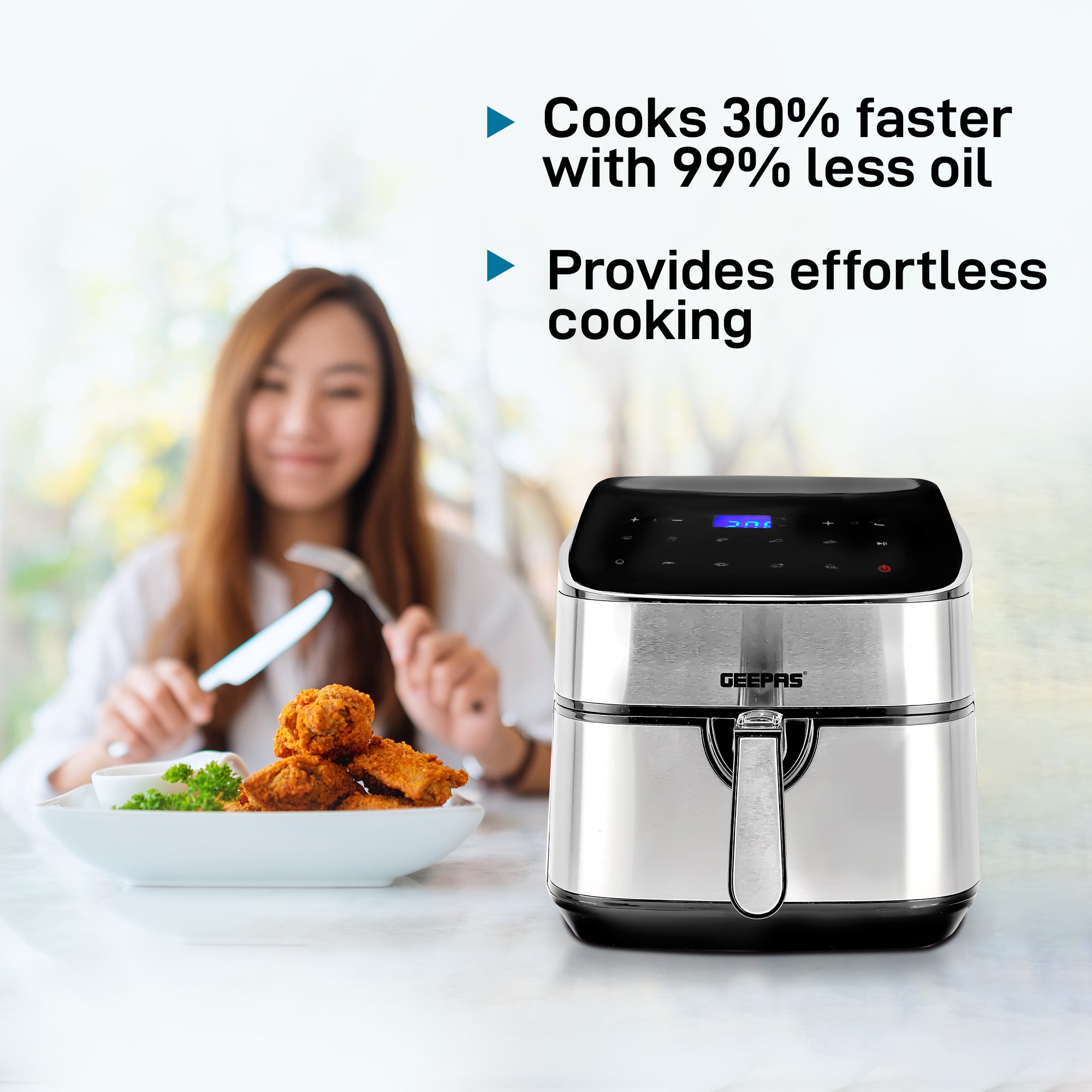 Digital Air Fryer 7.5 L Capacity With 5.5 L Inner Basket| Equipped With Vortex Air Frying Technology Digital Display With Touch Screen 7.5 L 1800 W GAF37530UK Black and Silver