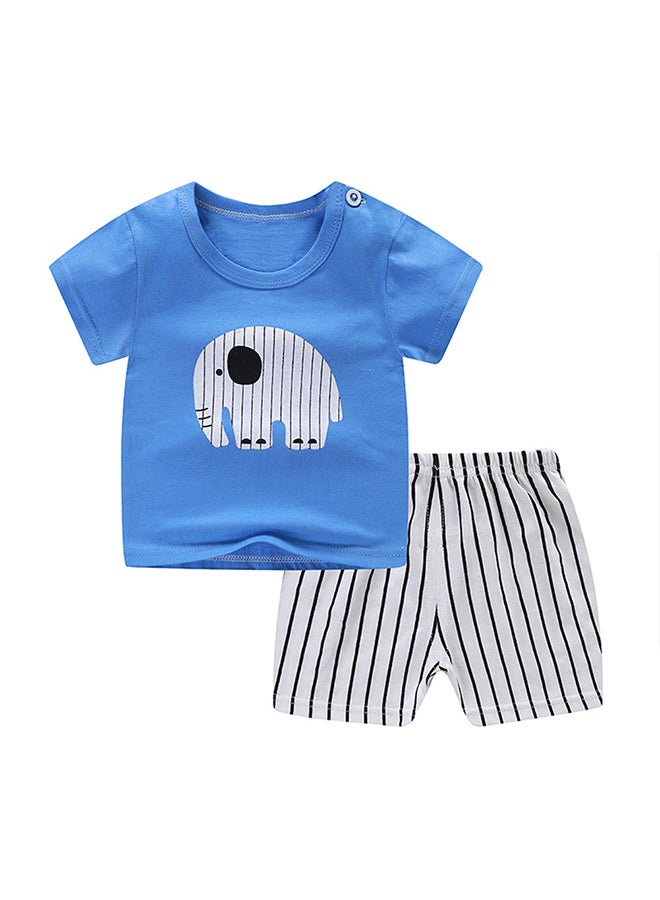 2 Piece Unisex Baby Short Sleeved Tops+Shorts Blue/White/Black