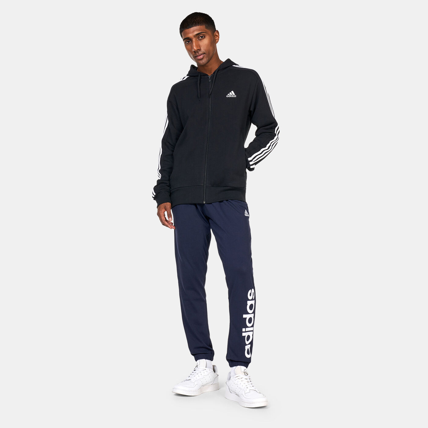 Men's Essentials French Terry 3-Stripes Full-Zip Hoodie