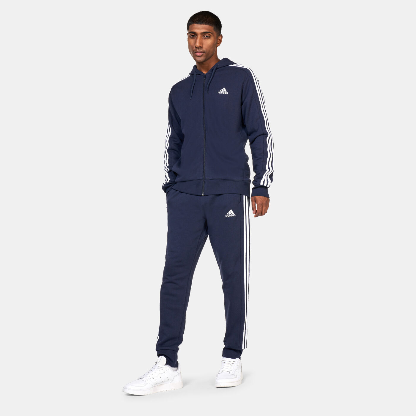 Men's Essentials French Terry 3-Stripes Full-Zip Hoodie