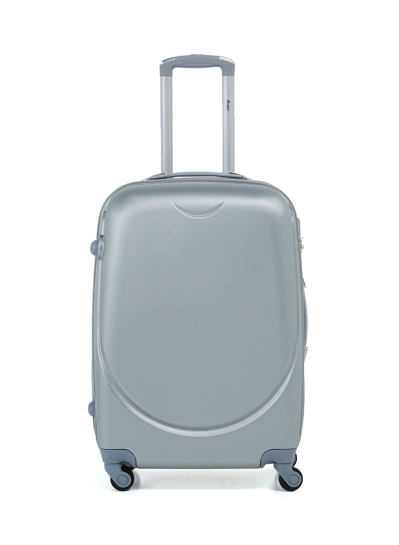 Hard Case Travel Bag Medium Checked Luggage Trolley ABS Lightweight Suitcase with 4 Spinner Wheels KH134 Silver