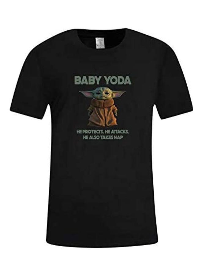 Baby Yoda Printed T-Shirt Black/Brown/Green
