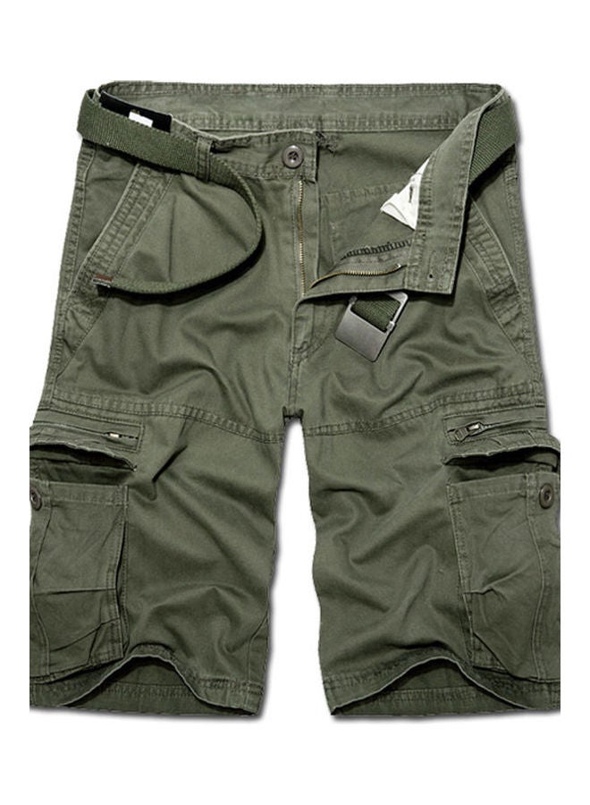 Men Casual Solid Color Breathable Multi Pockets Short Cargo Pants Beach Shorts Army Green