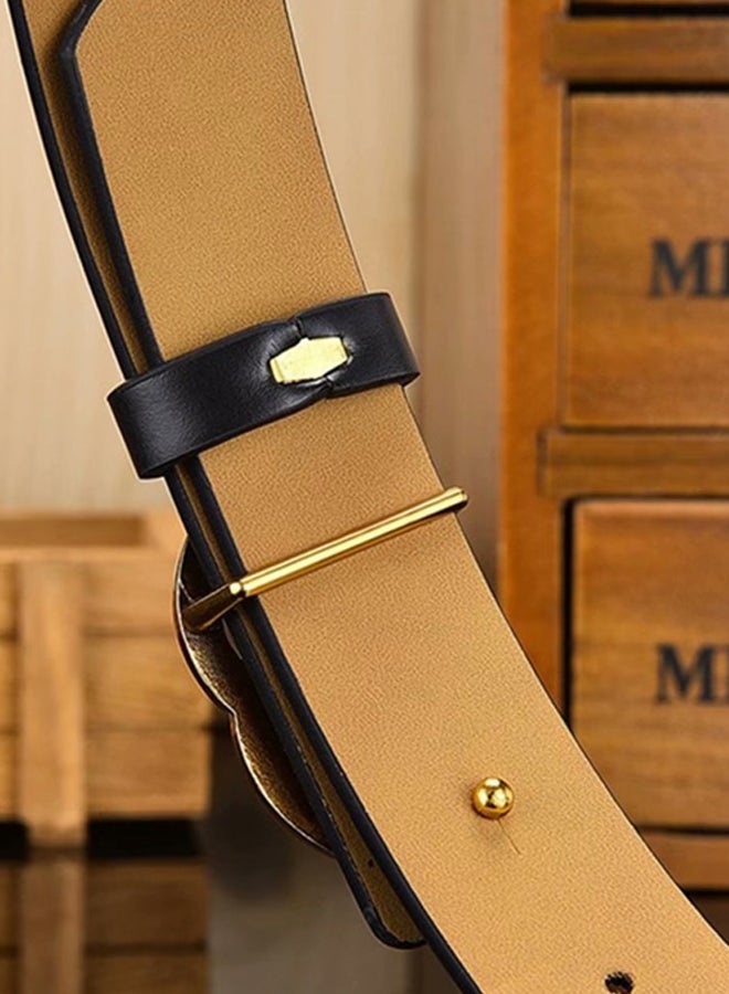 PU Leather Belt With Double C Buckle Black/Gold