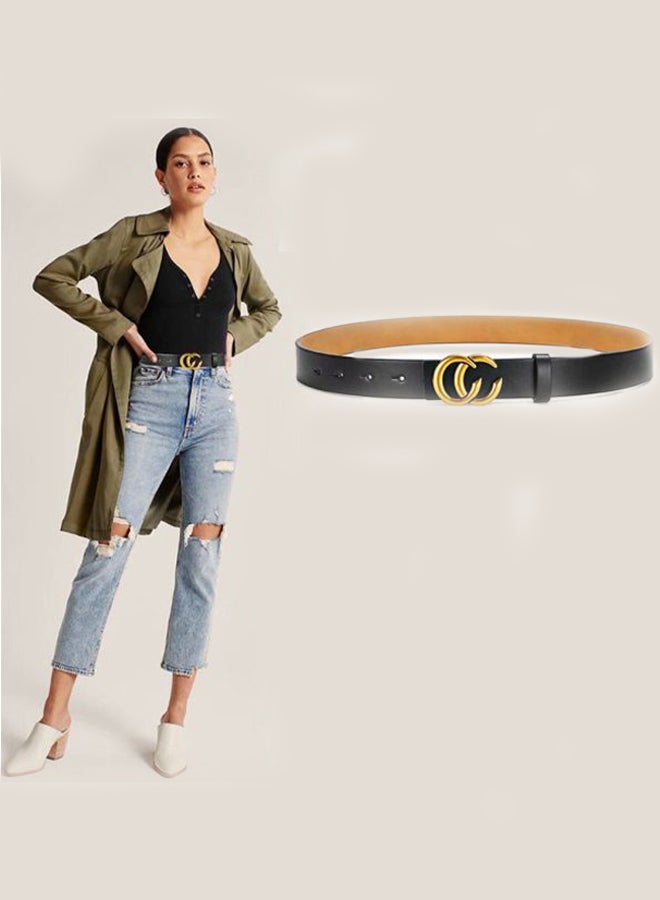 PU Leather Belt With Double C Buckle Black/Gold