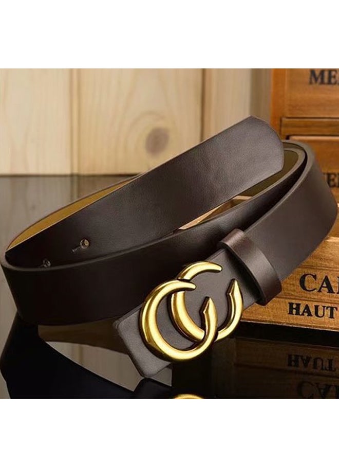 PU Leather Belt With Double C Buckle Brown/Gold