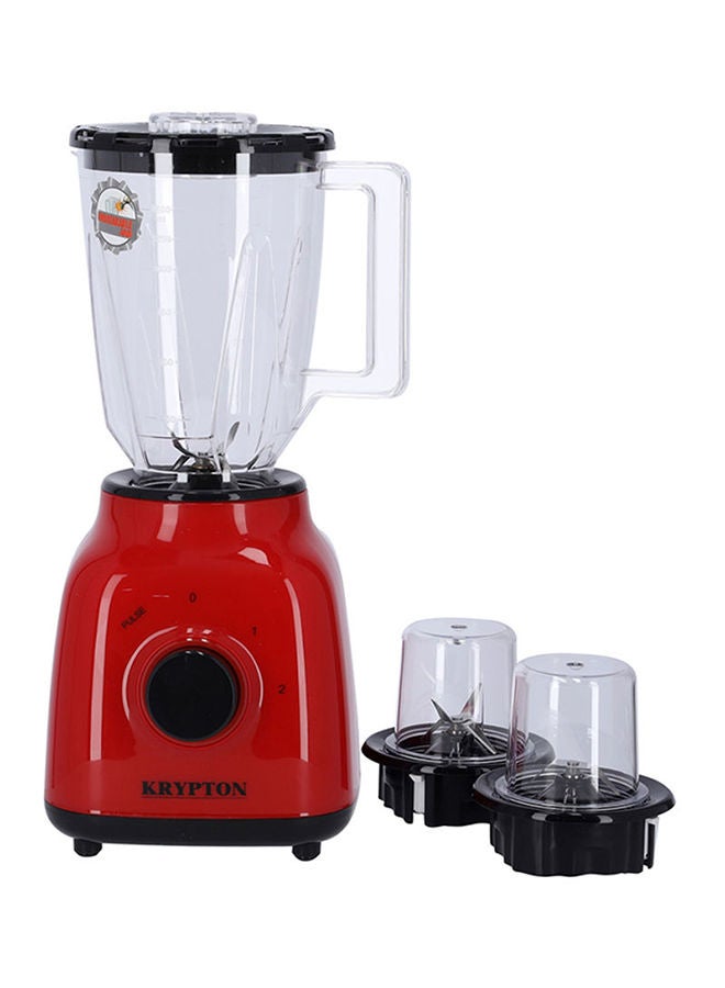 3 In 1 Multi-Functional Blender with 2-Speed Settings for Smoothies, Juicing, Blending, Grinding & Chopping, Unbreakable PC Jar, Speed Control with Pulse, Stainless Steel Cutting Blade & Over Heat Protection 1.5 L 400 W KNB6212 Red