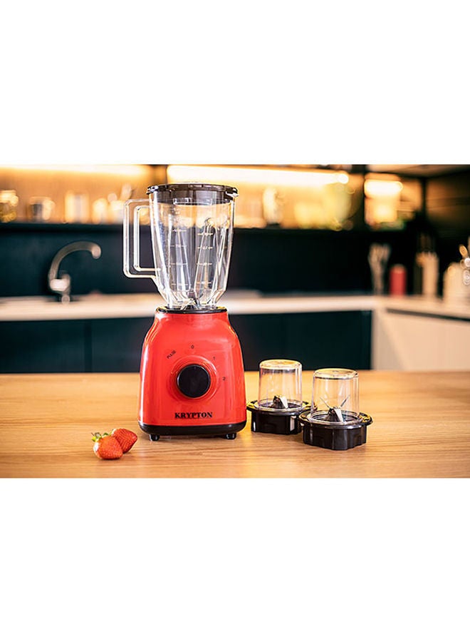 3 In 1 Multi-Functional Blender with 2-Speed Settings for Smoothies, Juicing, Blending, Grinding & Chopping, Unbreakable PC Jar, Speed Control with Pulse, Stainless Steel Cutting Blade & Over Heat Protection 1.5 L 400 W KNB6212 Red