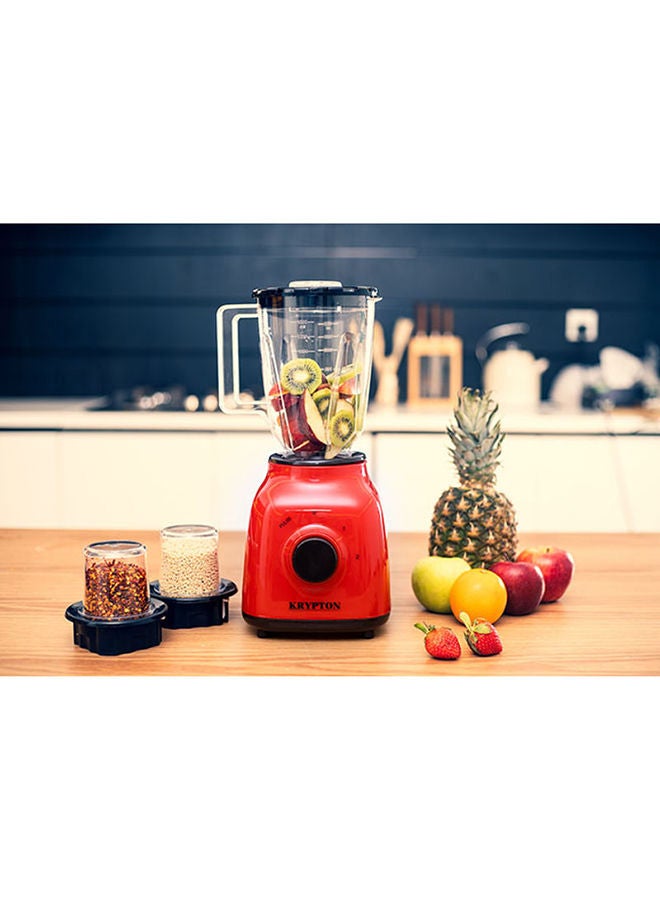 3 In 1 Multi-Functional Blender with 2-Speed Settings for Smoothies, Juicing, Blending, Grinding & Chopping, Unbreakable PC Jar, Speed Control with Pulse, Stainless Steel Cutting Blade & Over Heat Protection 1.5 L 400 W KNB6212 Red