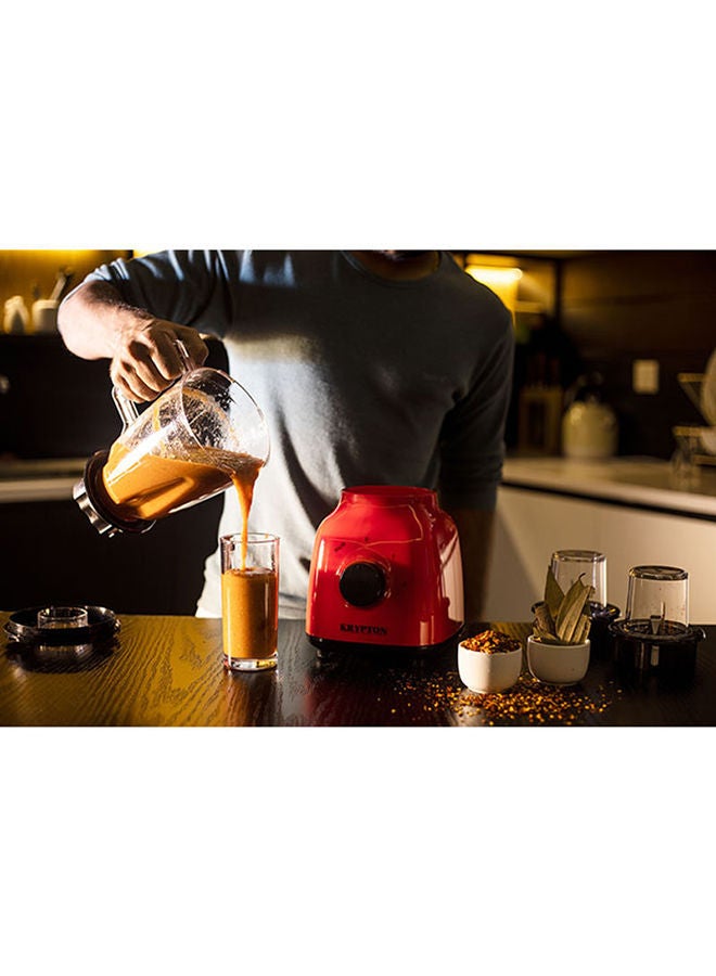 3 In 1 Multi-Functional Blender with 2-Speed Settings for Smoothies, Juicing, Blending, Grinding & Chopping, Unbreakable PC Jar, Speed Control with Pulse, Stainless Steel Cutting Blade & Over Heat Protection 1.5 L 400 W KNB6212 Red