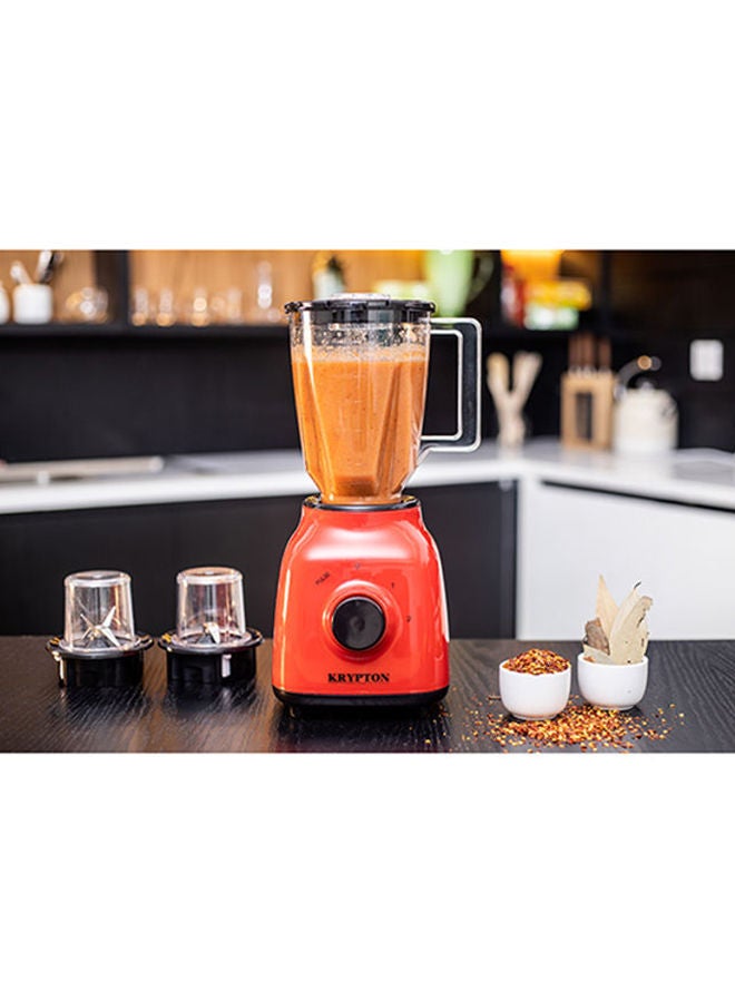 3 In 1 Multi-Functional Blender with 2-Speed Settings for Smoothies, Juicing, Blending, Grinding & Chopping, Unbreakable PC Jar, Speed Control with Pulse, Stainless Steel Cutting Blade & Over Heat Protection 1.5 L 400 W KNB6212 Red