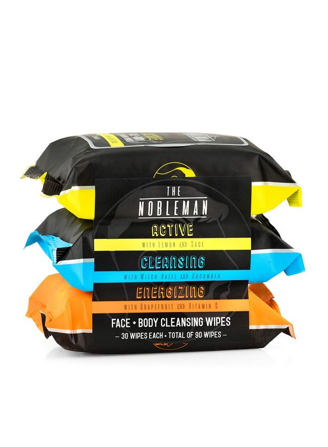 Men'S Active/Cleansing/Energizing Face + Body Cleansing Wipes 3 Pack (90Ct)