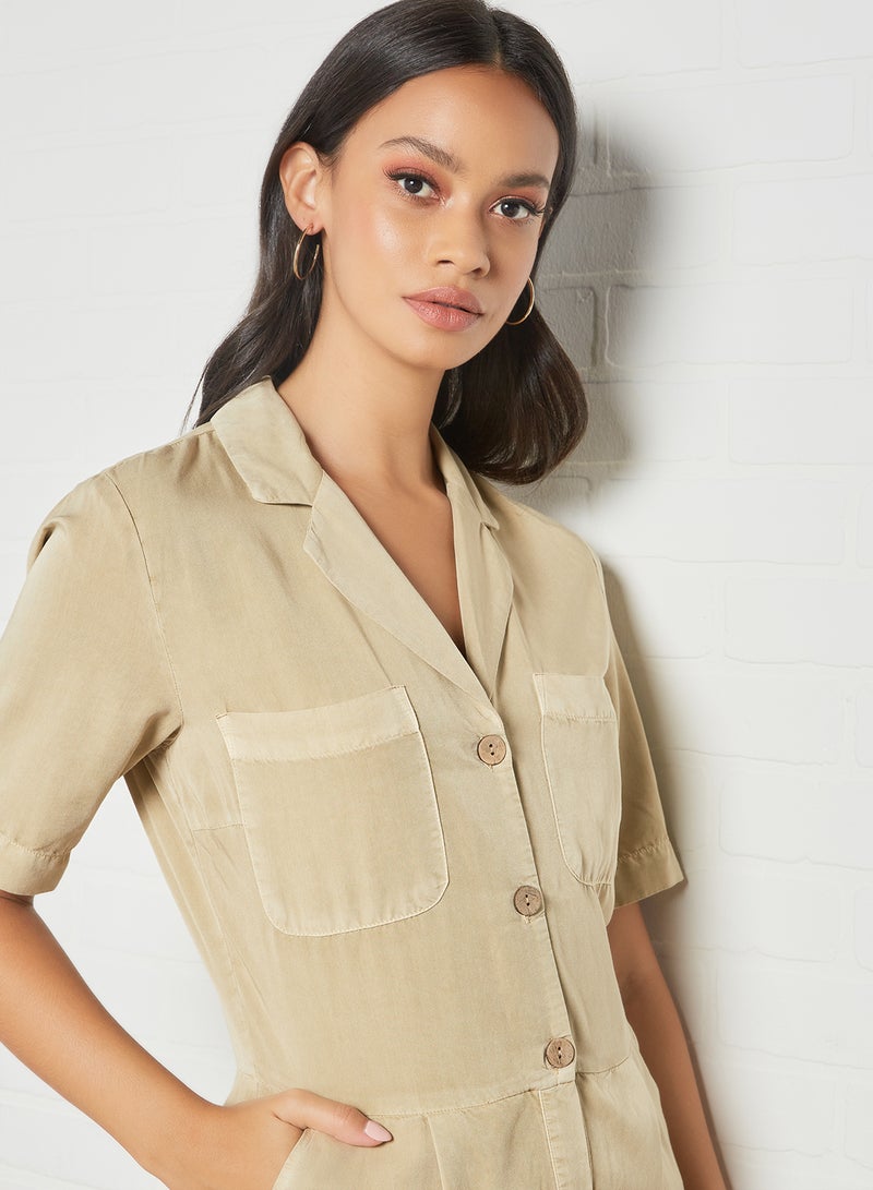 Button Detail Playsuit Khaki