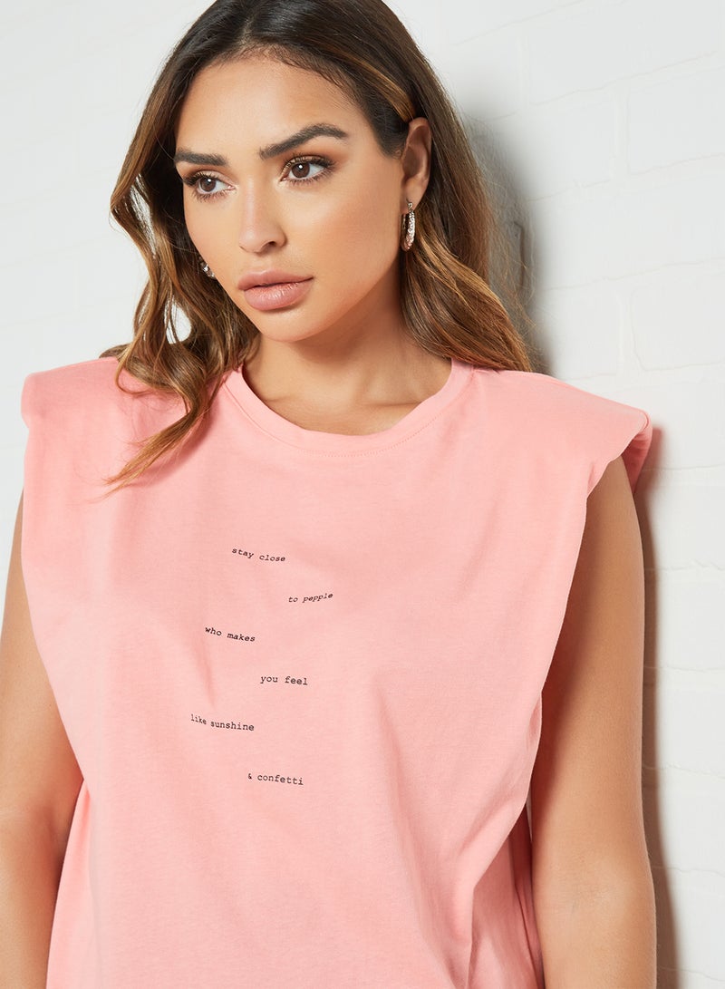 Padded Shoulder Top Geranium Pink