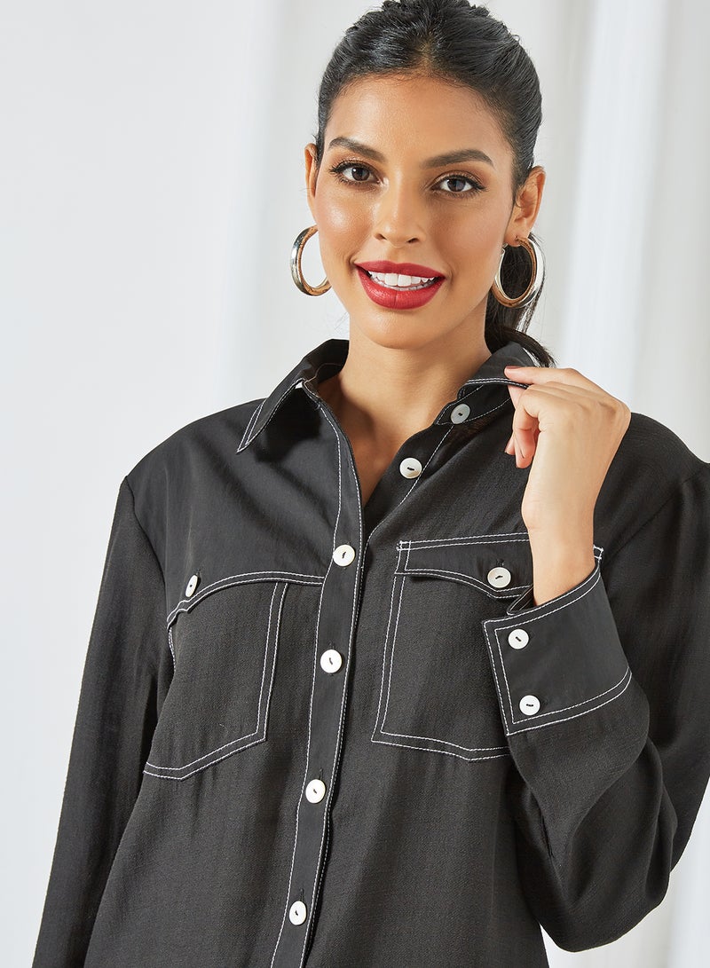 Contrast Stitch Detail Shirt Black