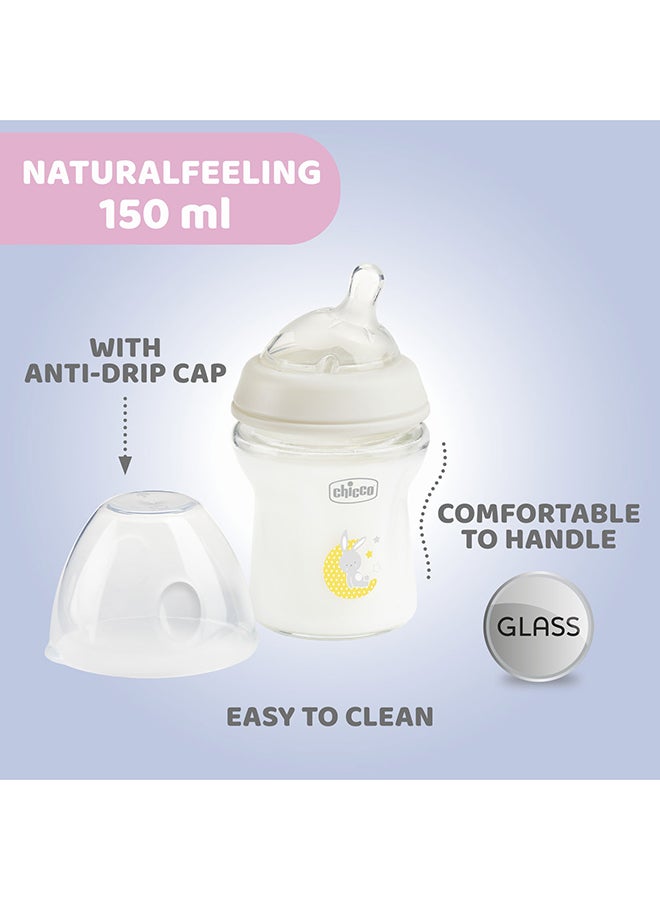 Natural Feeling Glass Bottle 150ml Slow Flow 0m+ Silicone, Neutral