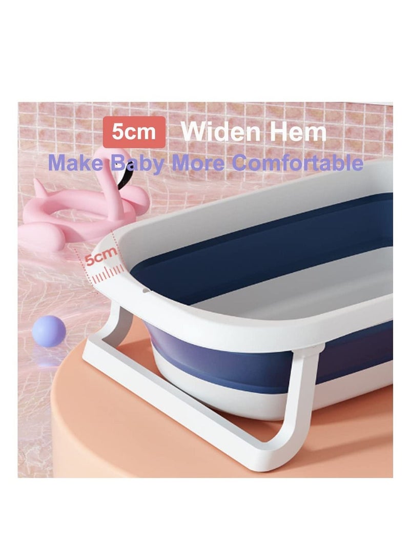 Baby Folding Bathtub, Portable Collapsible Toddler Bath Tub With Baby Cushion Temperature Sensor Drain Hole and Bath for Newborn/Infant/Toddler, Sitting Lying Large Safe Bathtub Pink