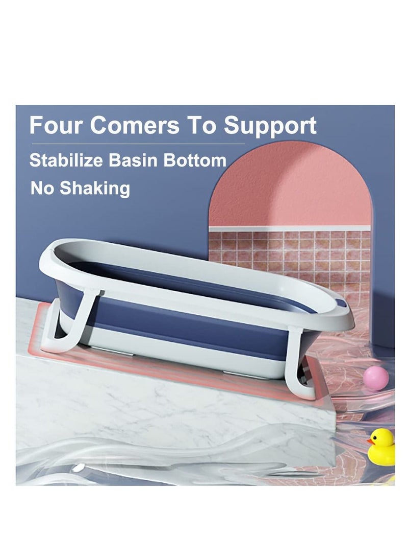 Baby Folding Bathtub, Portable Collapsible Toddler Bath Tub With Baby Cushion Temperature Sensor Drain Hole and Bath for Newborn/Infant/Toddler, Sitting Lying Large Safe Bathtub Pink