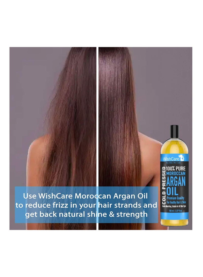 WishCare 100% Pure Cold Pressed Natural Moroccan Argan Oil for Healthy Hair Skin 100 Ml