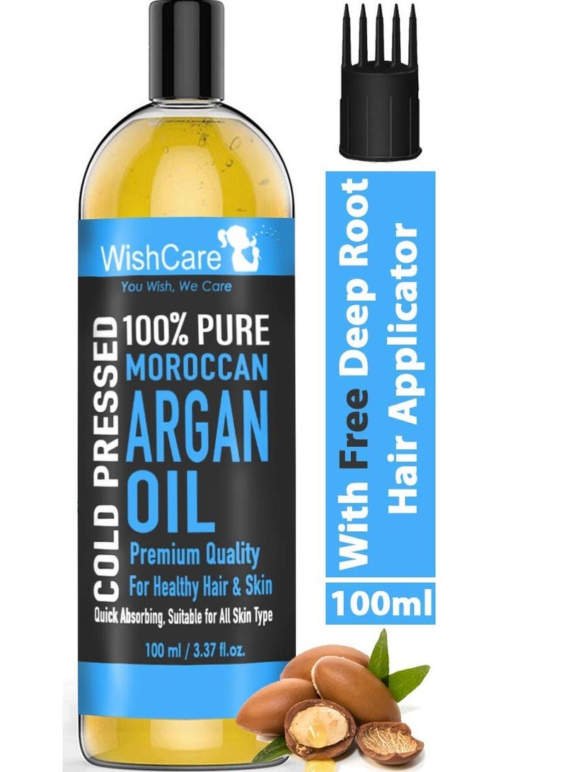 WishCare 100% Pure Cold Pressed Natural Moroccan Argan Oil for Healthy Hair Skin 100 Ml