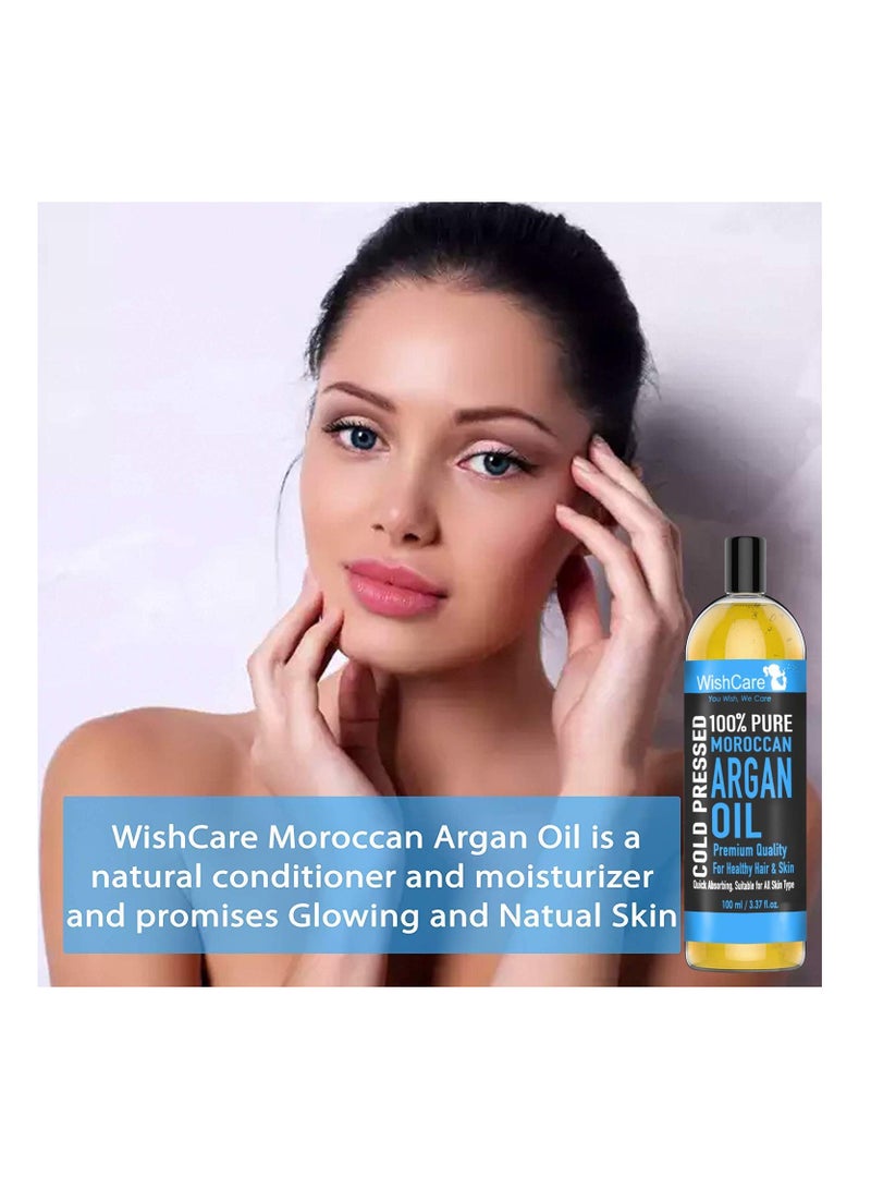 WishCare 100% Pure Cold Pressed Natural Moroccan Argan Oil for Healthy Hair Skin 100 Ml