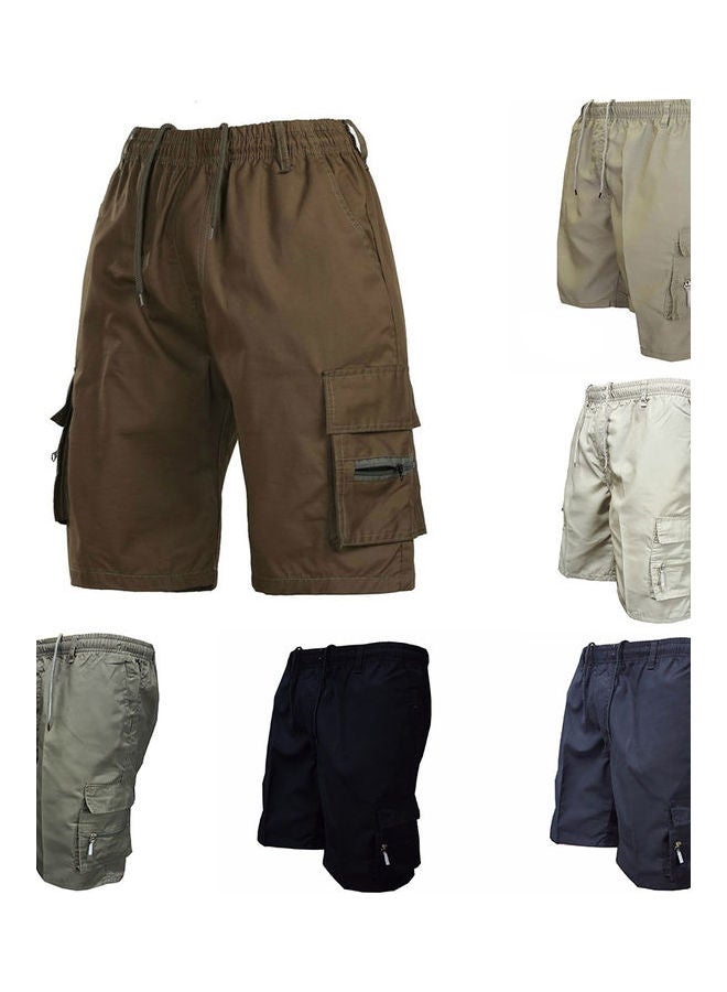 Summer Multi-pockets Drawstring Shorts Brown