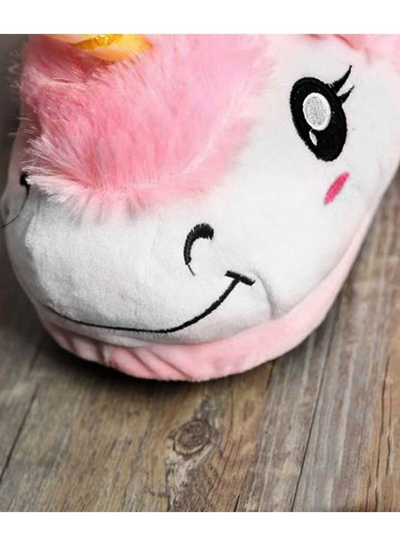 Unicorn Slippers Fluffy Soft Bedroom Slides Warm Plush Anti Slip Cute Shoes Adult Kids Flip Flop One Size Fit All Pink