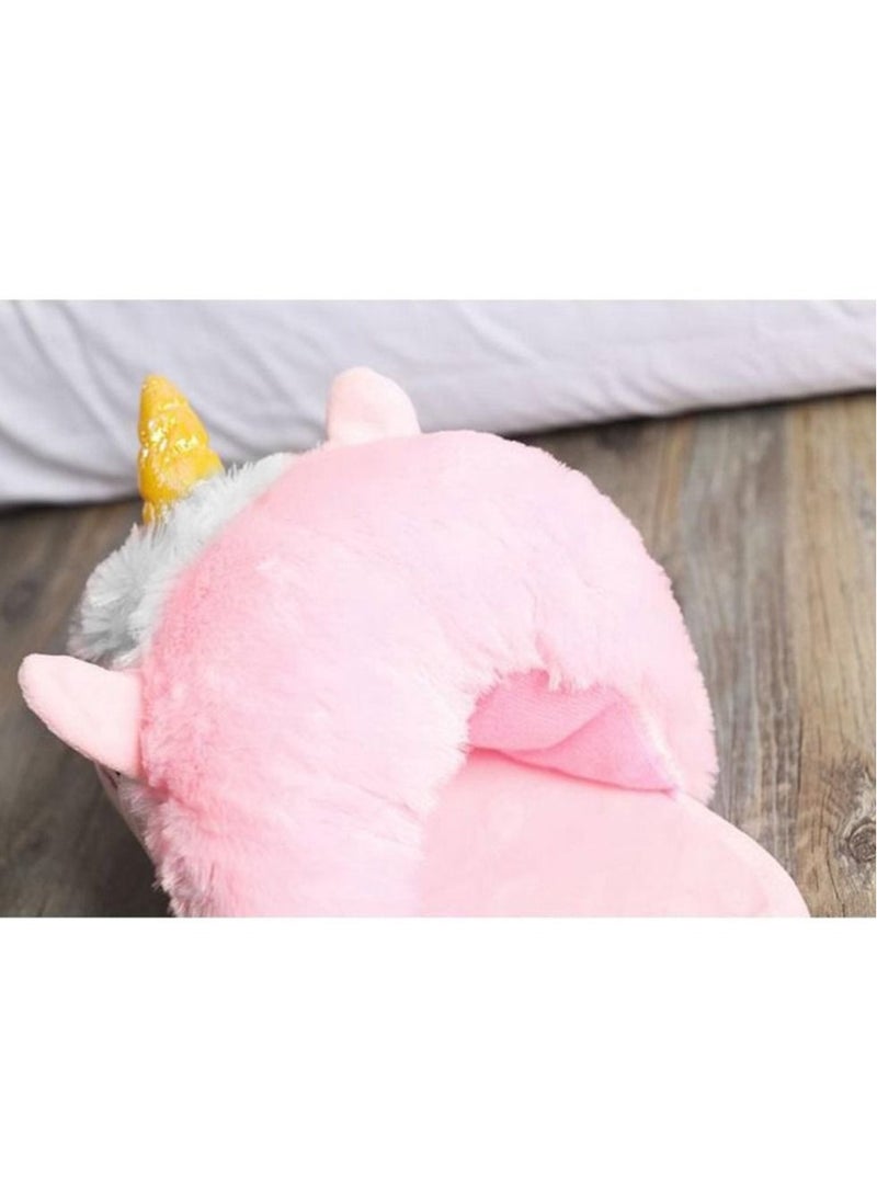 Unicorn Slippers Fluffy Soft Bedroom Slides Warm Plush Anti Slip Cute Shoes Adult Kids Flip Flop One Size Fit All Pink