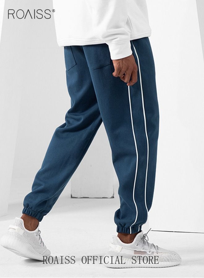 Men's Casual Sports Trousers Slim Stitching Simple Solid Color Elastic Waistband Spring and Autumn