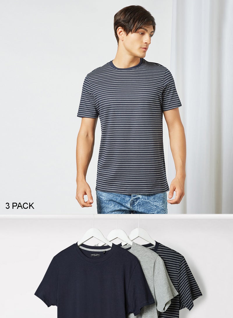 Assorted Crew Neck T-Shirt (Pack of 3) Multicolour