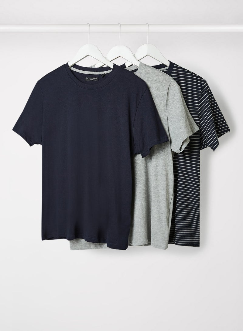 Assorted Crew Neck T-Shirt (Pack of 3) Multicolour