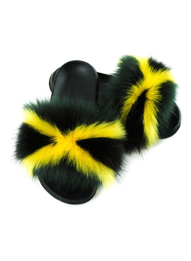 Stylish Women Faux Fur Flat Slippers Yellow/Green