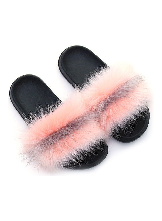 Stylish Women Faux Fur Non Slip Flat Slippers Pink/Black