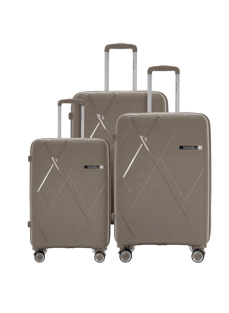 3 Piece with Trolley Set with Lightweight Polypropylene Shell 8 Spinner Wheels for Travel Brown
