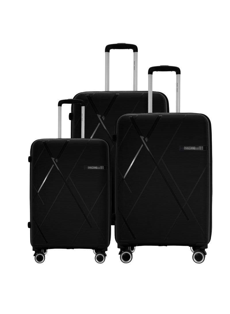 3 Piece with Trolley Set with Lightweight Polypropylene Shell 8 Spinner Wheels for Travel Black
