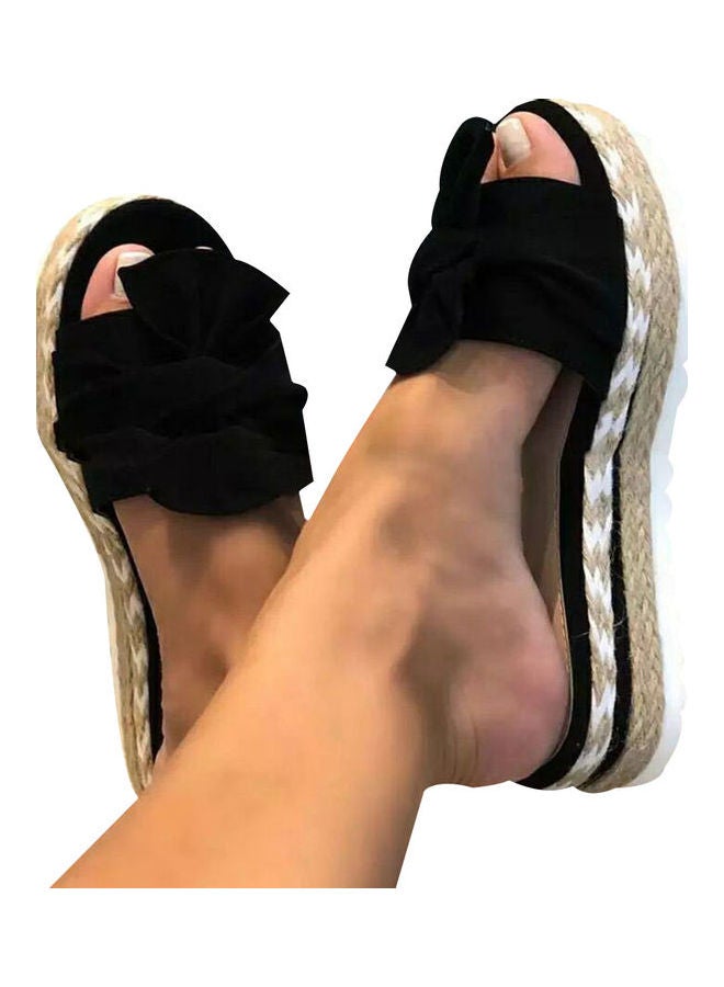 Women Fashion Summer Bow-knot Anti-Skid Sandals Black/Beige