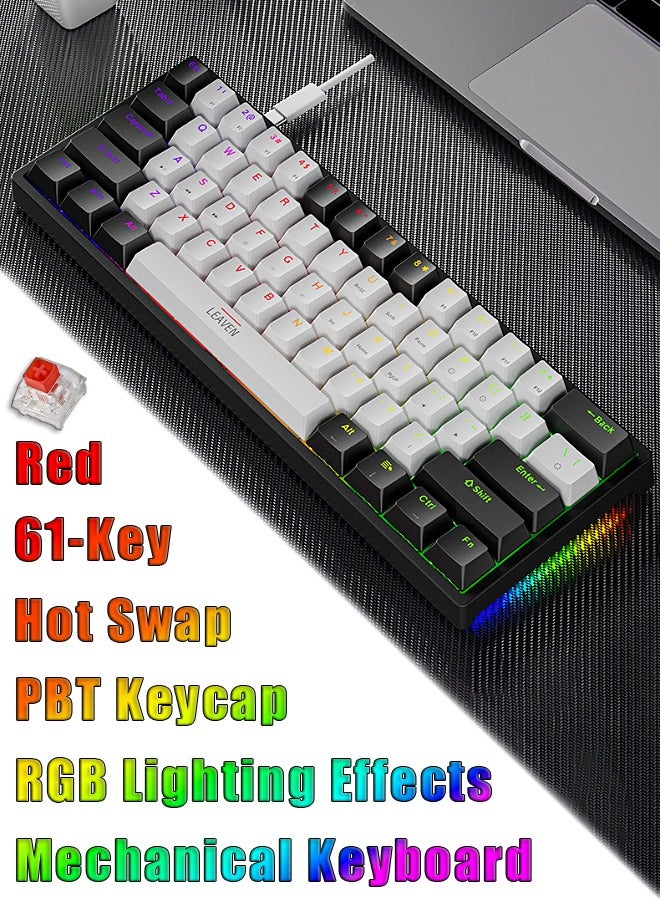 61-Key Wired Keyboard - Hot Swap - Red Switch - Mechanical Keyboard - Gaming Keyboard - Office Keyboard - RGB Lighting Effect - Computer Keyboard