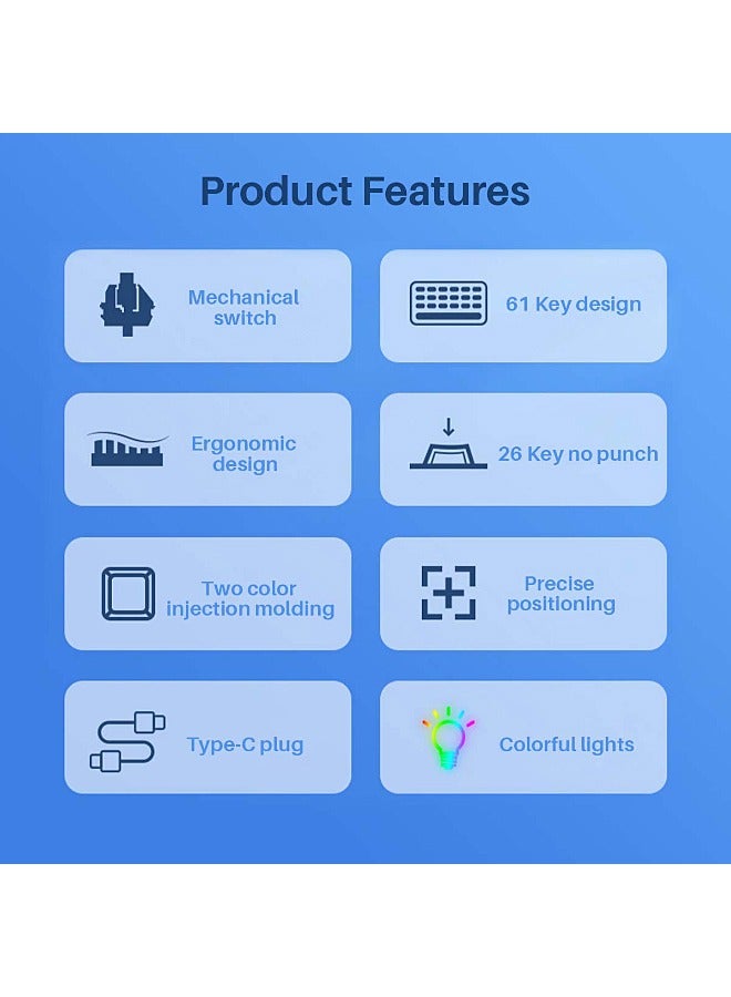 61-Key Wired Keyboard - Hot Swap - Red Switch - Mechanical Keyboard - Gaming Keyboard - Office Keyboard - RGB Lighting Effect - Computer Keyboard