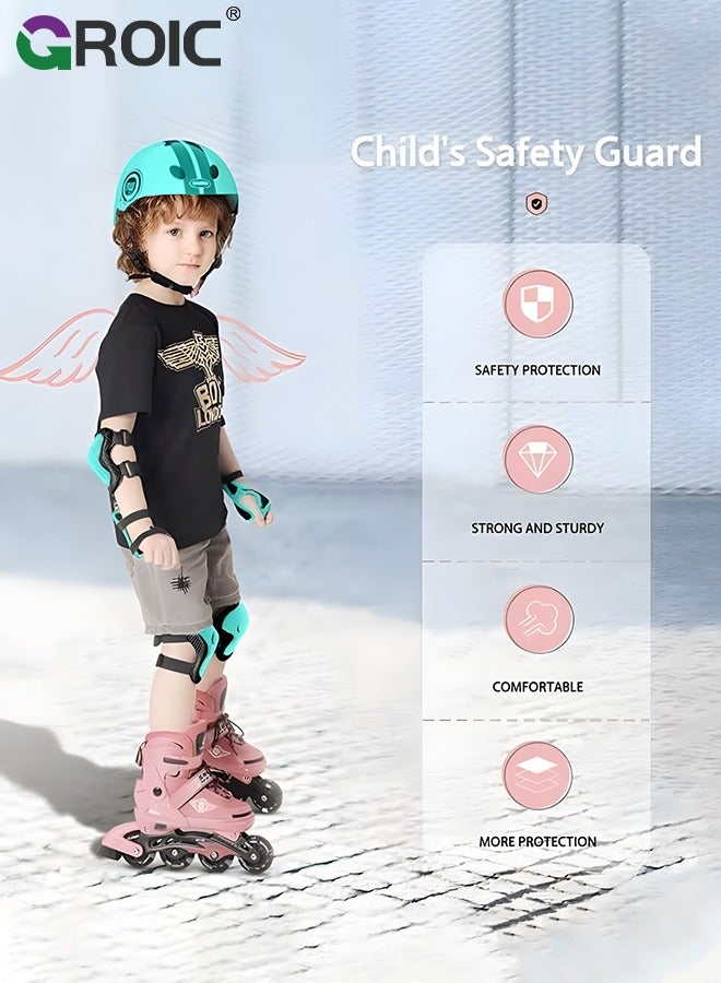 Bike Helmet 7 in 1 for Kids and Pads Set Adjustable Kids Bike Knee Pads Elbow Pads Wrist Guards for Scooter Skateboard Roller Skating Cycling Helmet,Children's Bicycle Protection Equipment