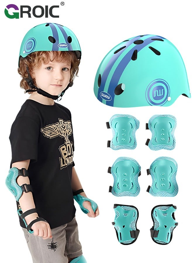 Bike Helmet 7 in 1 for Kids and Pads Set Adjustable Kids Bike Knee Pads Elbow Pads Wrist Guards for Scooter Skateboard Roller Skating Cycling Helmet,Children's Bicycle Protection Equipment