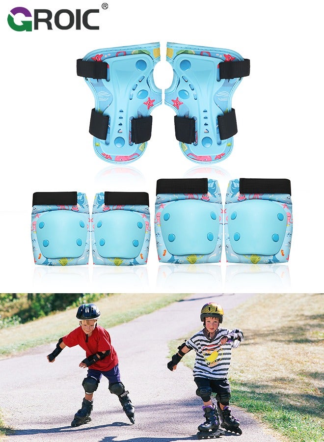 6 Pcs Skate Pads for Kids, Knee and Elbow Pads & Wrist Guards Child Adjustable Protective Gear Set for Roller Skates, Cycling, BMX Bike, Skateboard, Inline Skating, Scooter Riding Sports