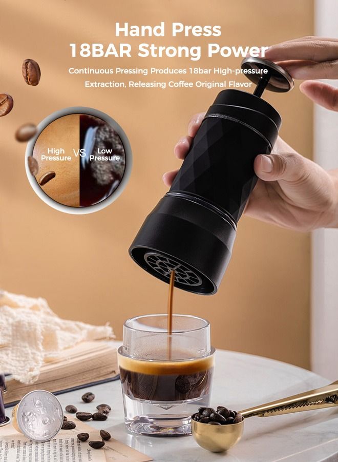 New Manual Portable Espresso Machine For Coffee Brew And Milk Foamer 120ML Black