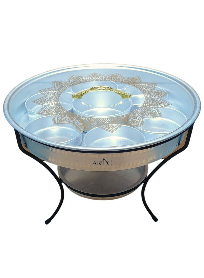 ARTC Silver Aluminum Breakfast Buffet Chaffing Dish And Serving Tray With Stand And Acrylic Lid