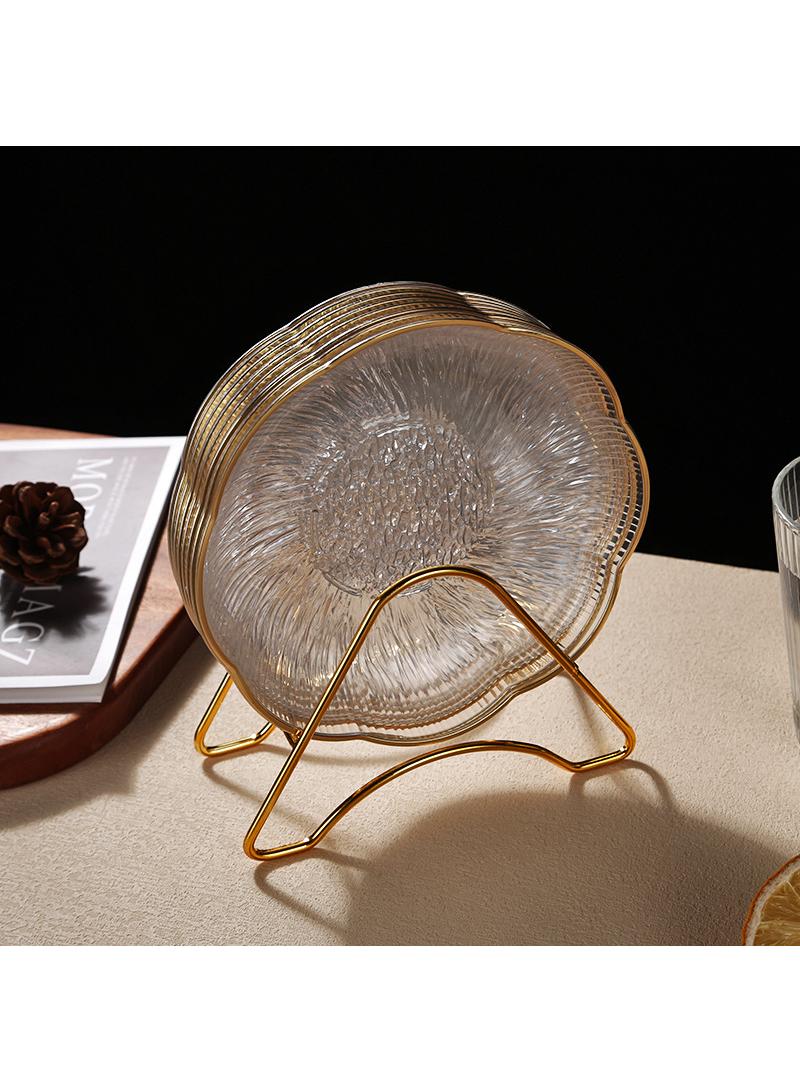 Water ripple pattern gold border transparent fruit plate Home desktop snack plate Snack dried fruit plate with storage rack 9pcs
