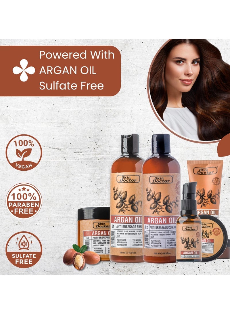 Complete Argan Oil Care Set ( Shampoo - Conditioner - Hair Oil Replacement ) Strengthen, Hydrate, and Revitalize Hair and Skin (Pack of 3)