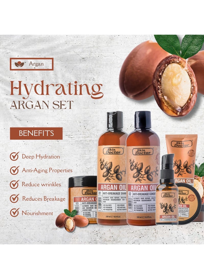 Complete Argan Oil Care Set ( Shampoo - Conditioner - Hair Oil Replacement ) Strengthen, Hydrate, and Revitalize Hair and Skin (Pack of 3)