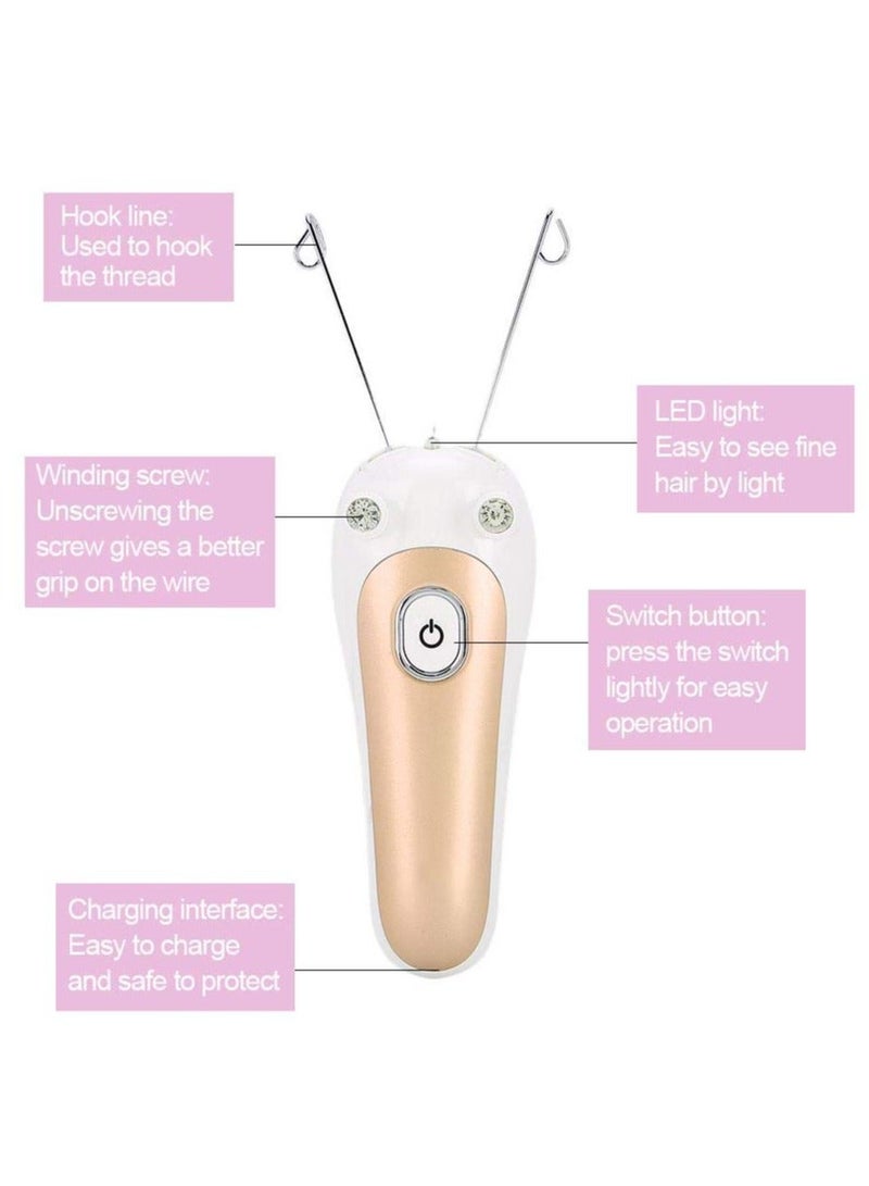 Electric Facial Hair Remover for Women, SYOSI Threading Epilator,Face Massager Pull Faces Delicate Device Depilation, Epilator Trimmer Ladies Removing Fuzz(Gold)